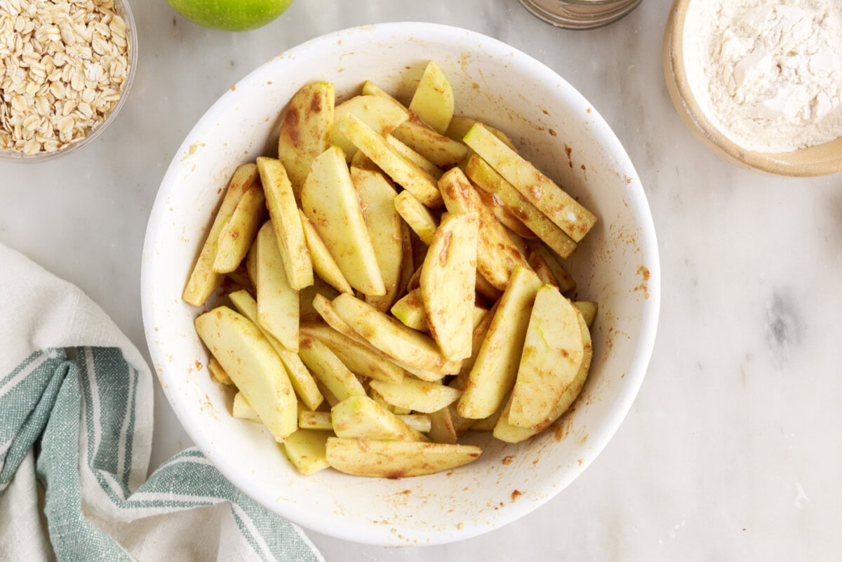apple crumble filling in a bowl