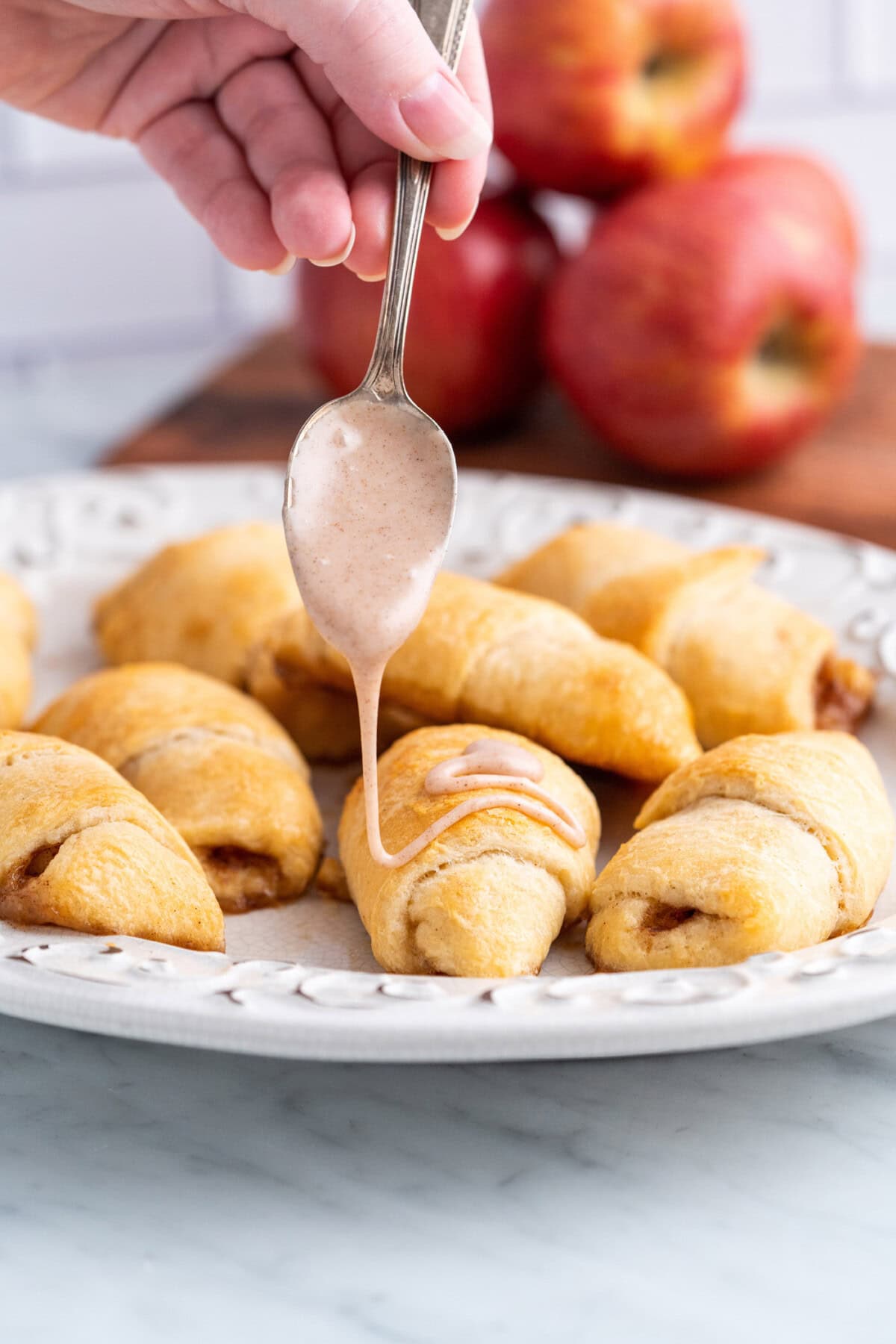 drizzling glaze of Apple Pie Bites
