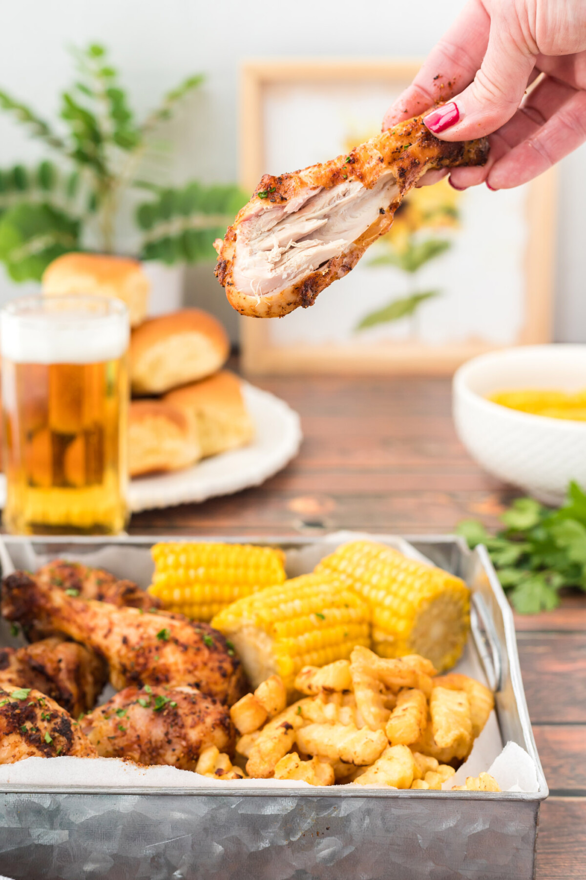 Baked Chicken Leg with bite out of it