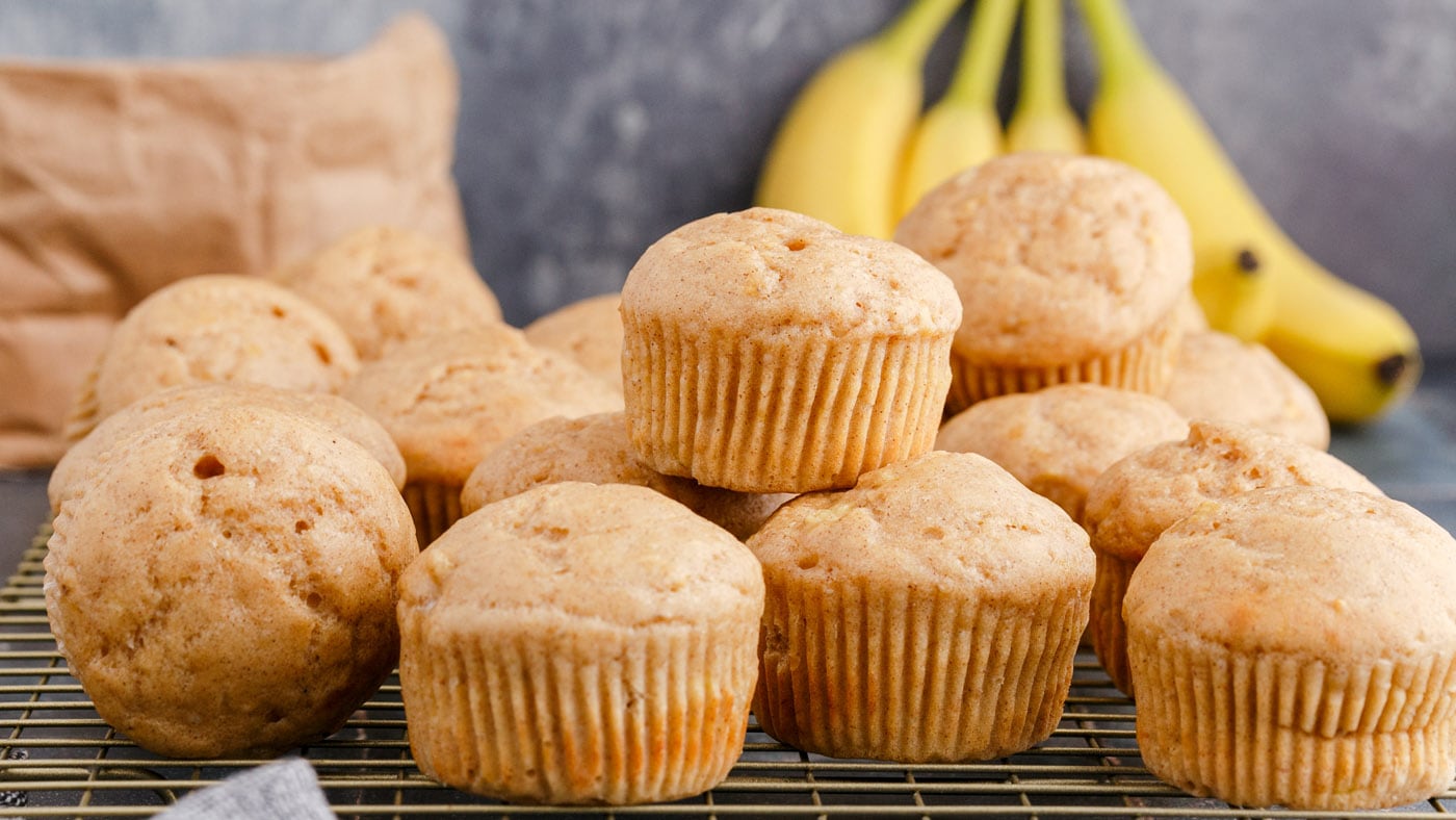 These homemade banana muffins are quick and easy to make with just 3 bananas, cinnamon, sour cream, 