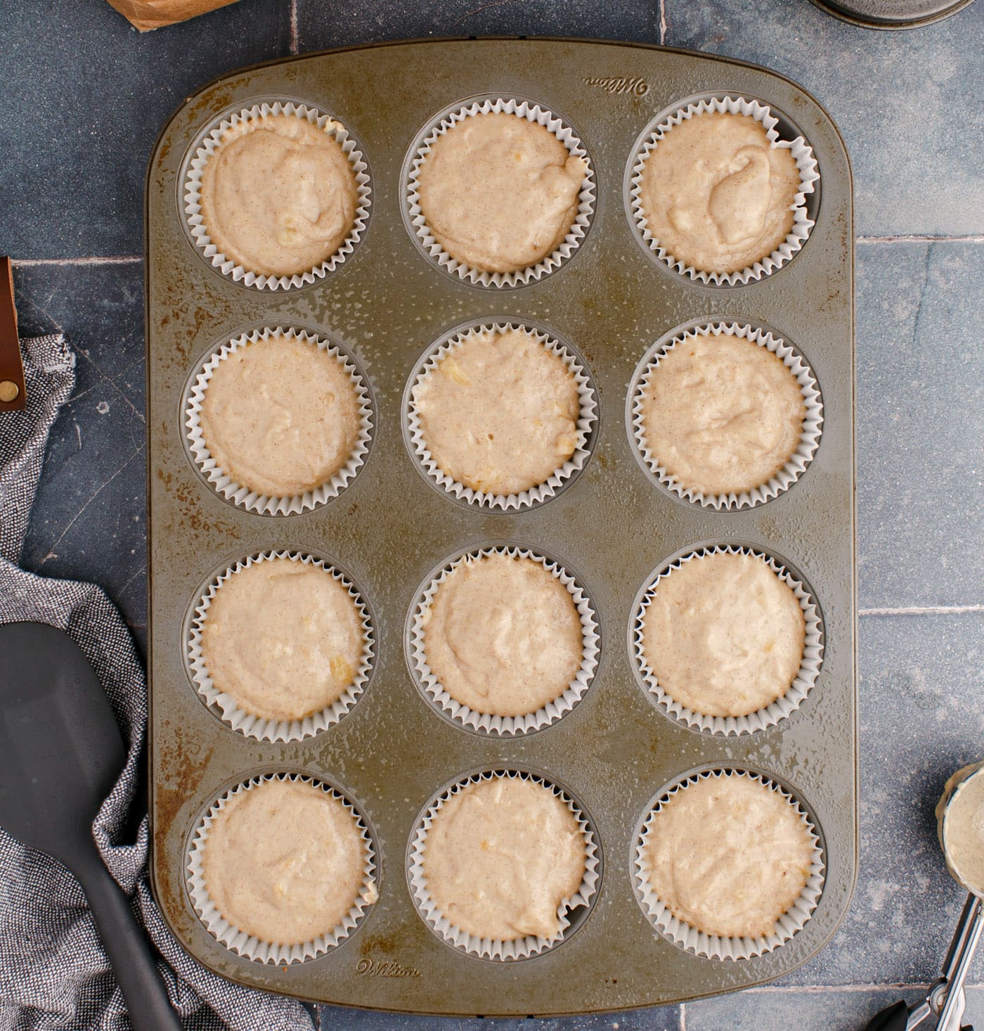 banana muffins in a baking pan
