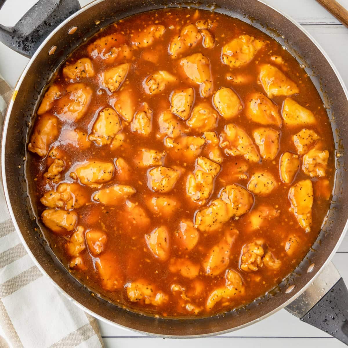 bourbon chicken in a skillet