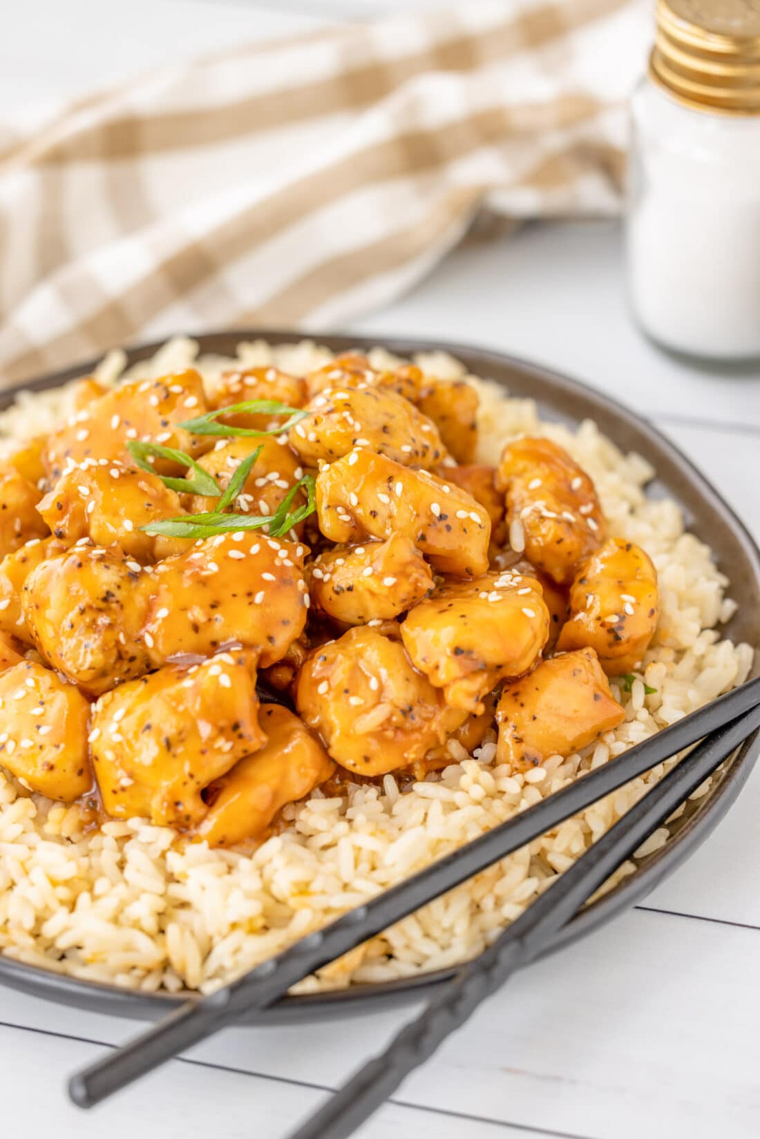 plate of Bourbon Chicken on rice