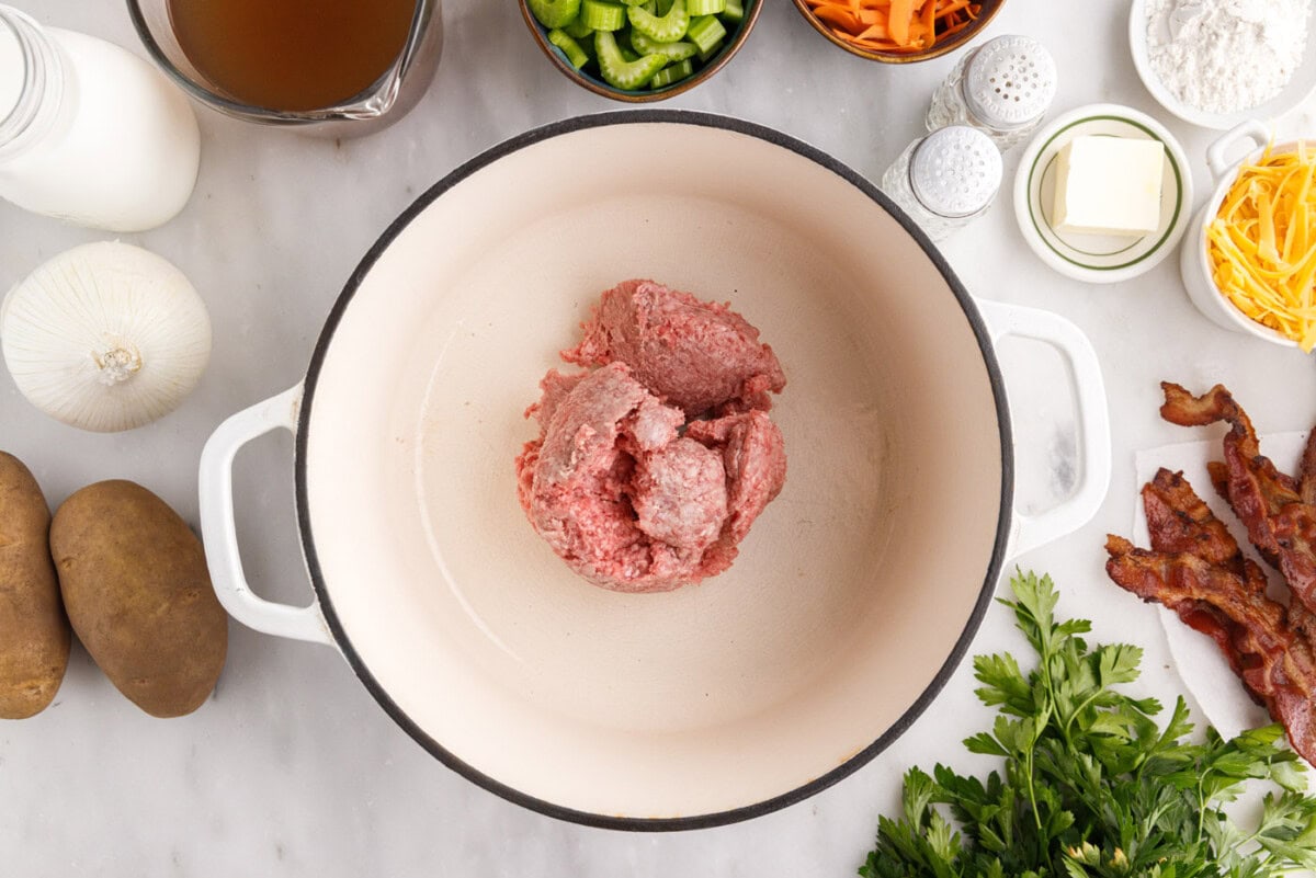 ground beef in a stockpot