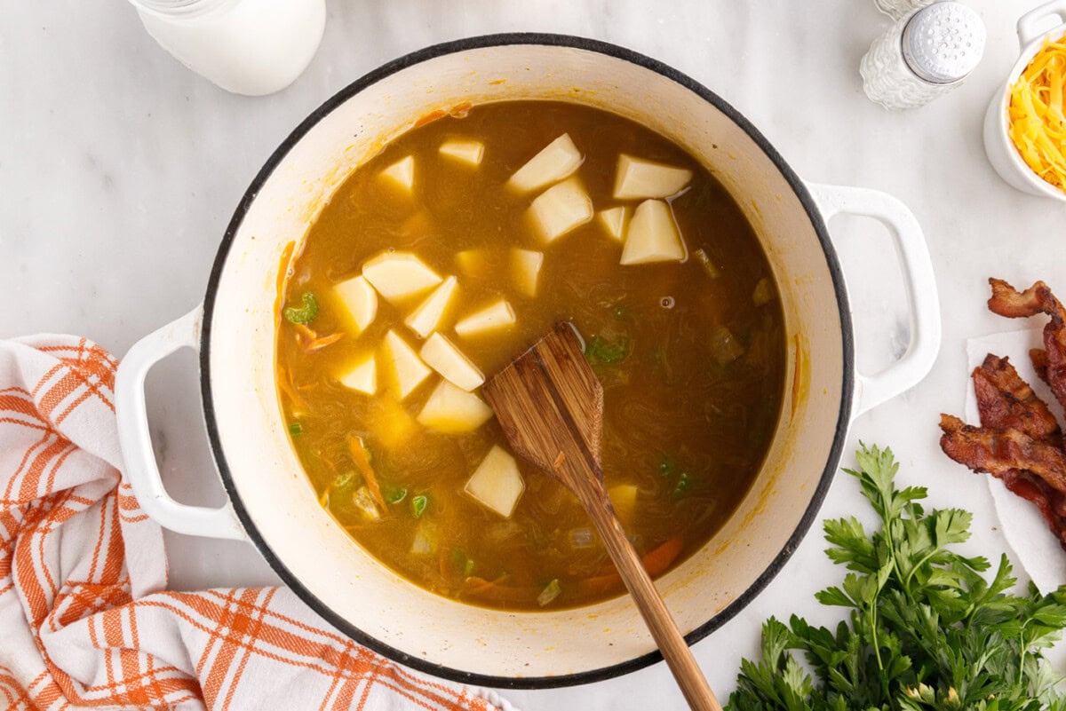 potatoes added to stockpot