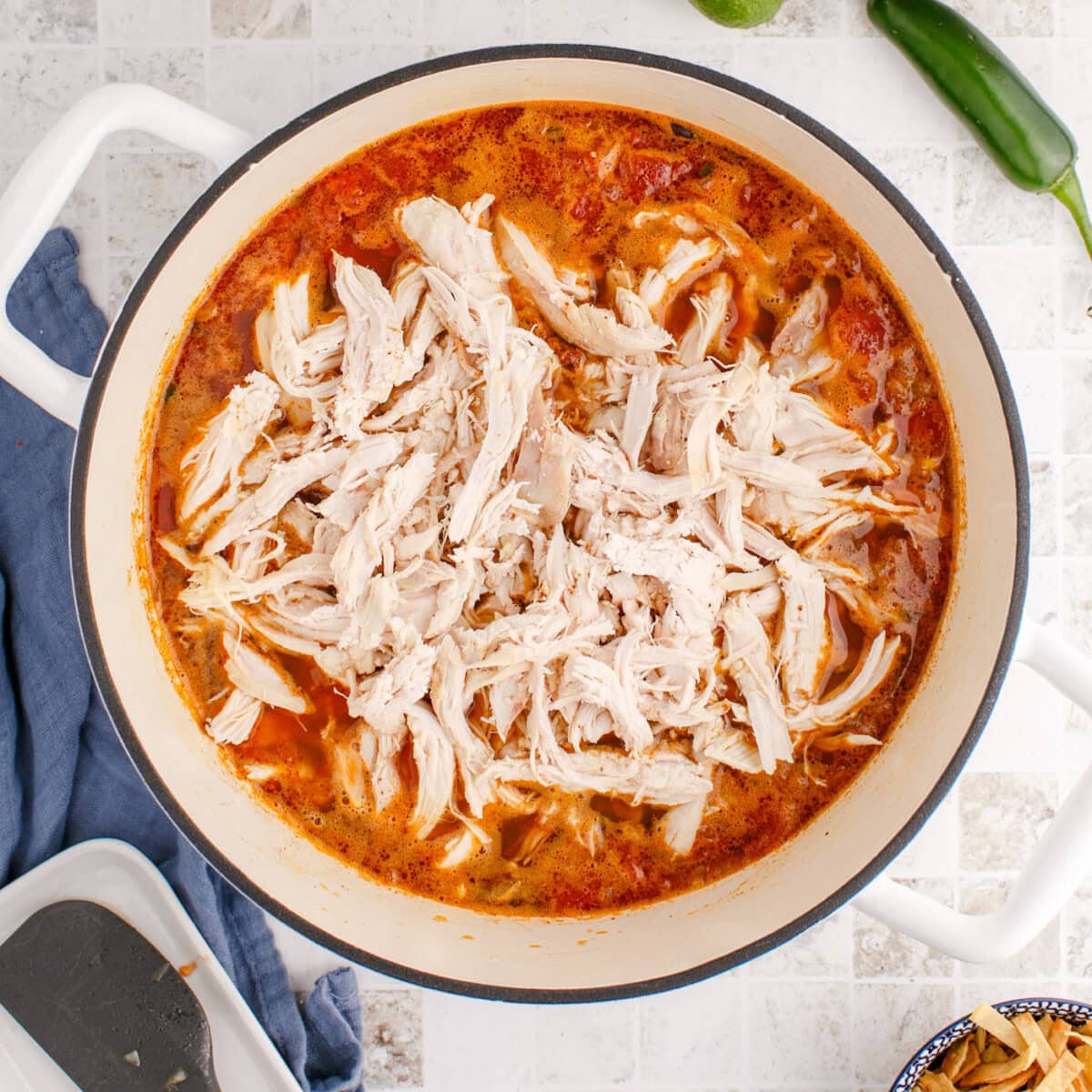 shredded chicken in tortilla soup