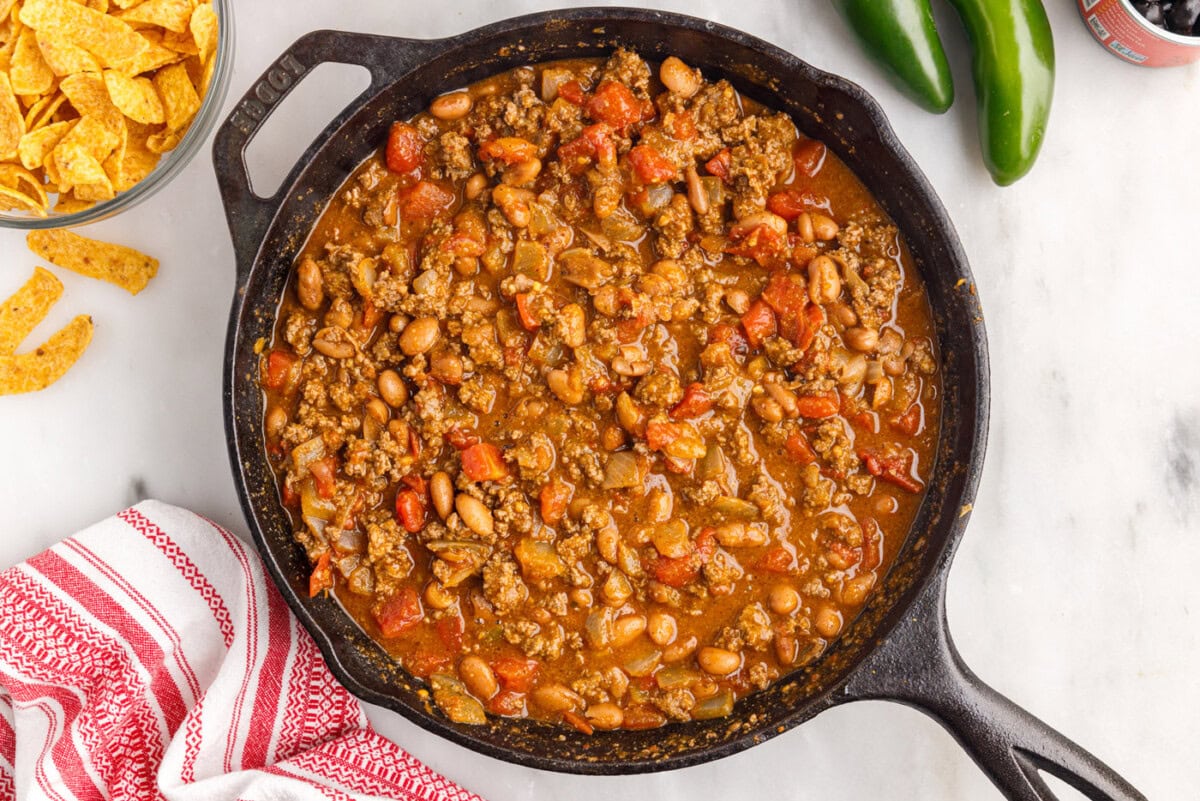 ground beef mixture in a skillet