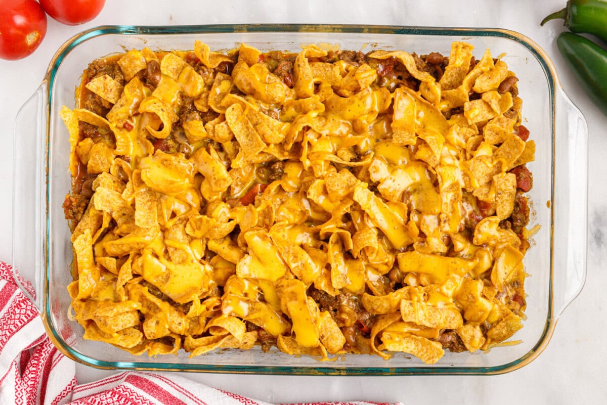 Frito pie casserole overhead shot