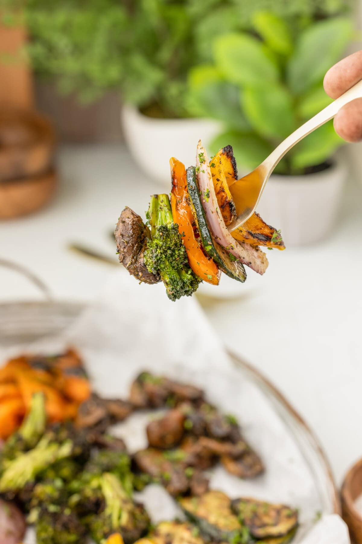 fork full of Grilled Vegetables