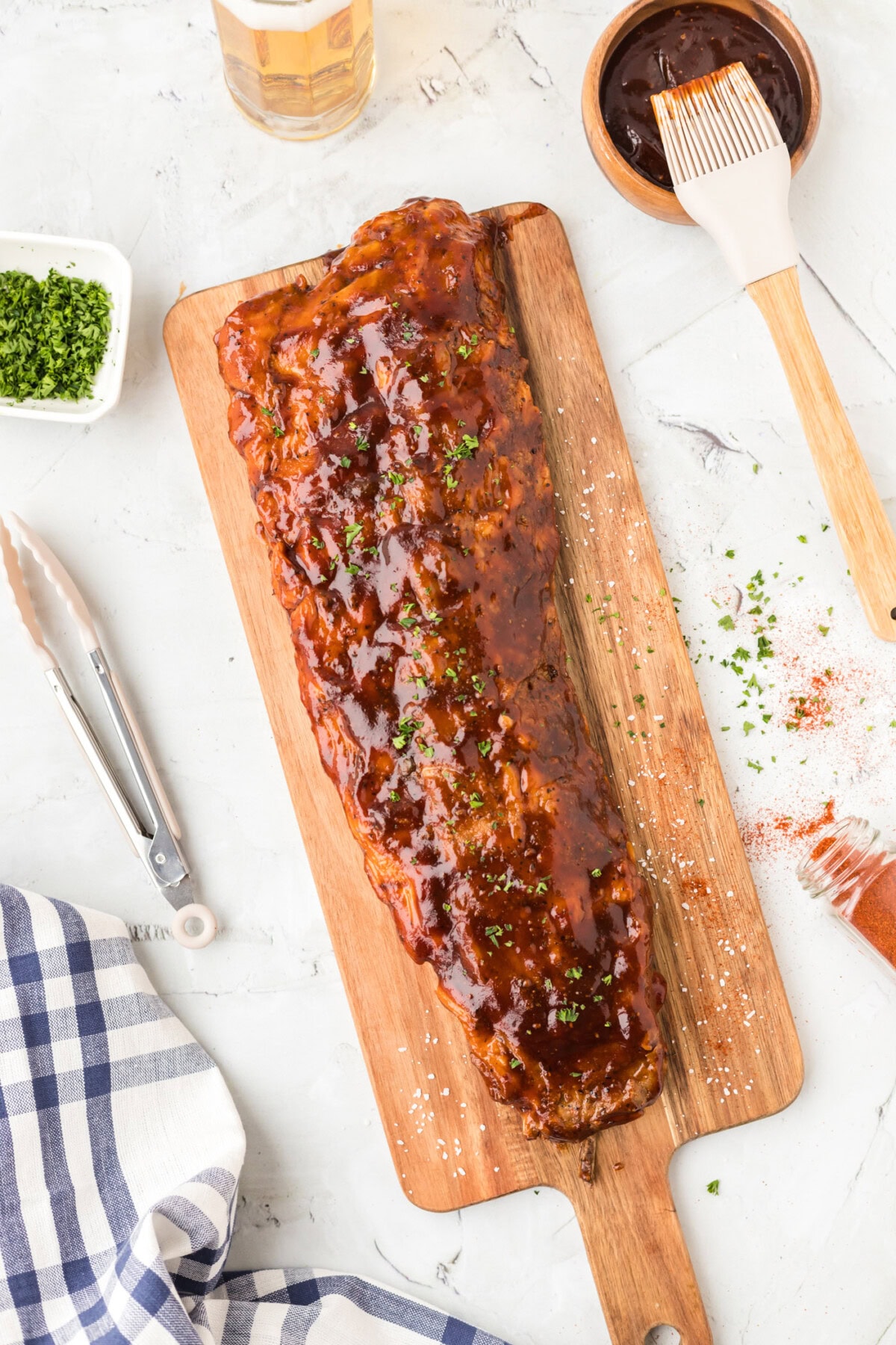 slab of Instant Pot Ribs on cutting board