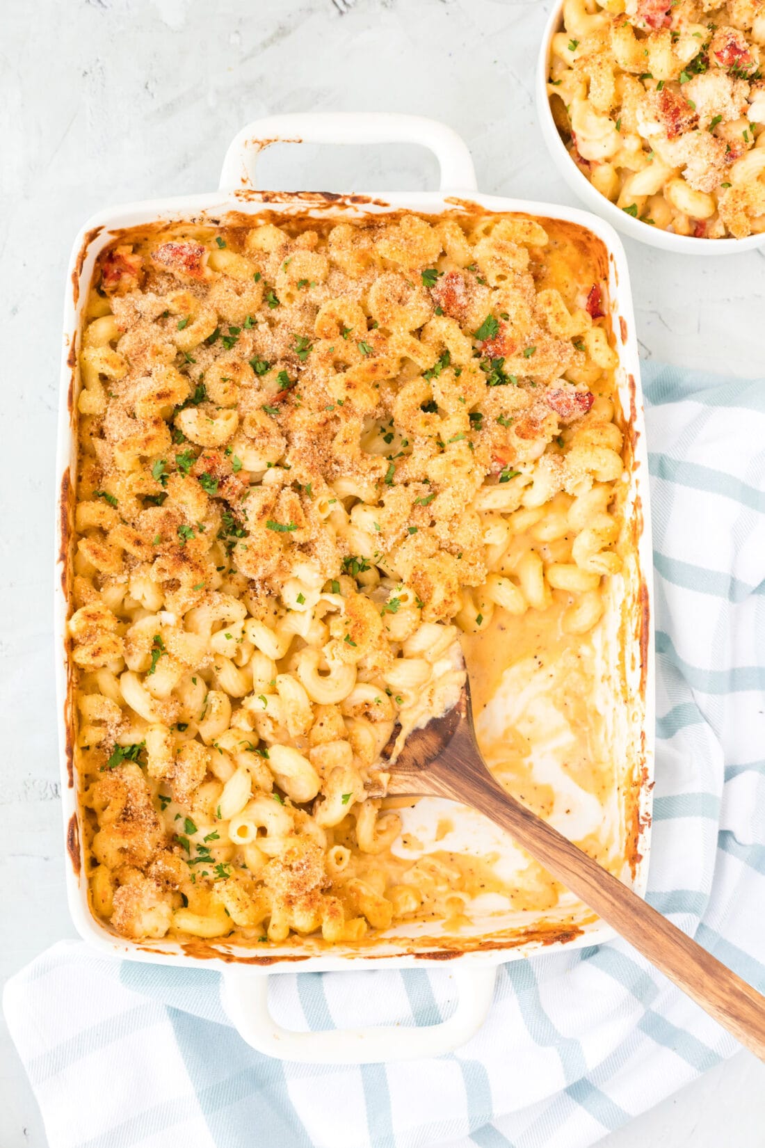 baking pan of Lobster Mac and Cheese