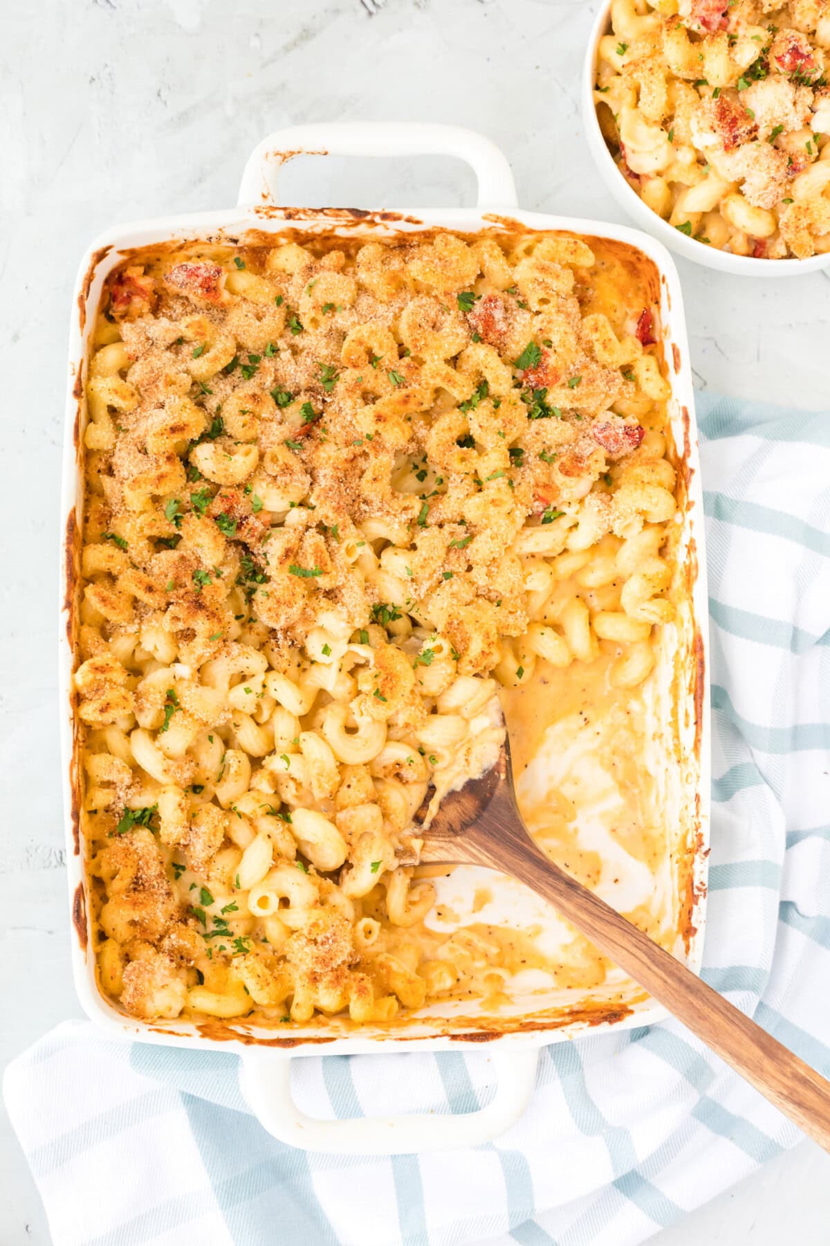 baking pan of Lobster Mac and Cheese