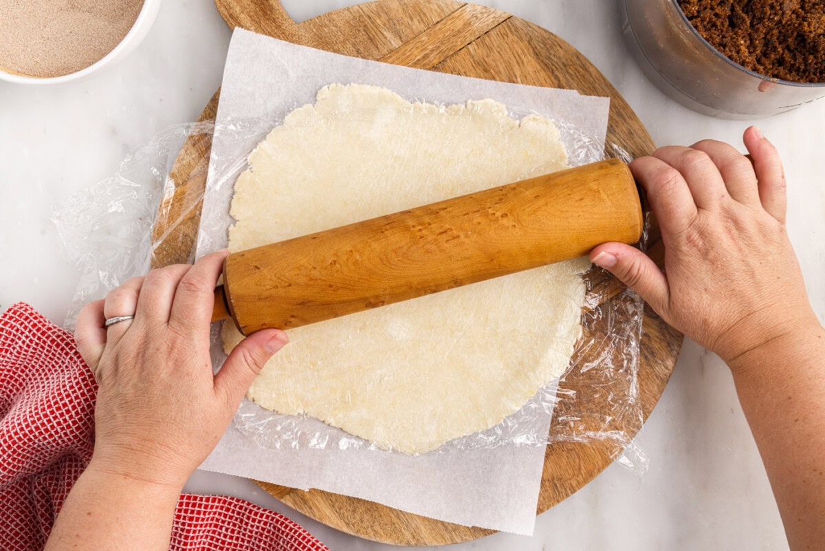 rolling pin rolling out rugelach dough