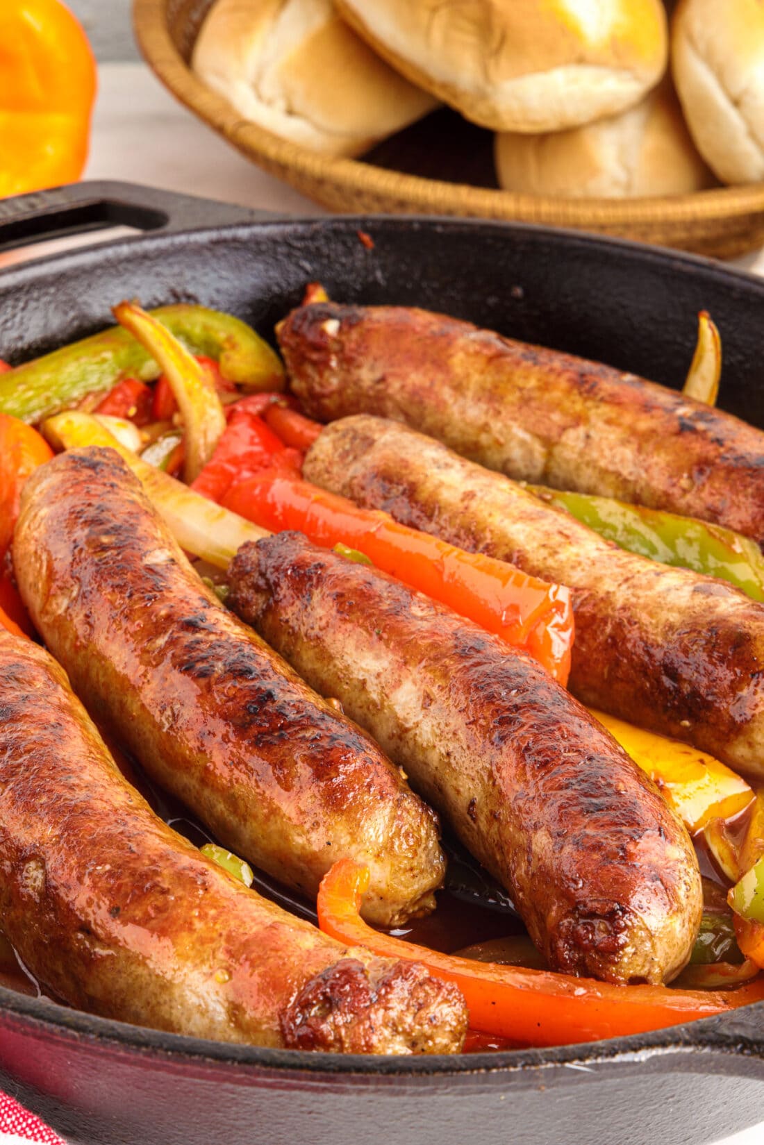 Sausage and Peppers in a skillet