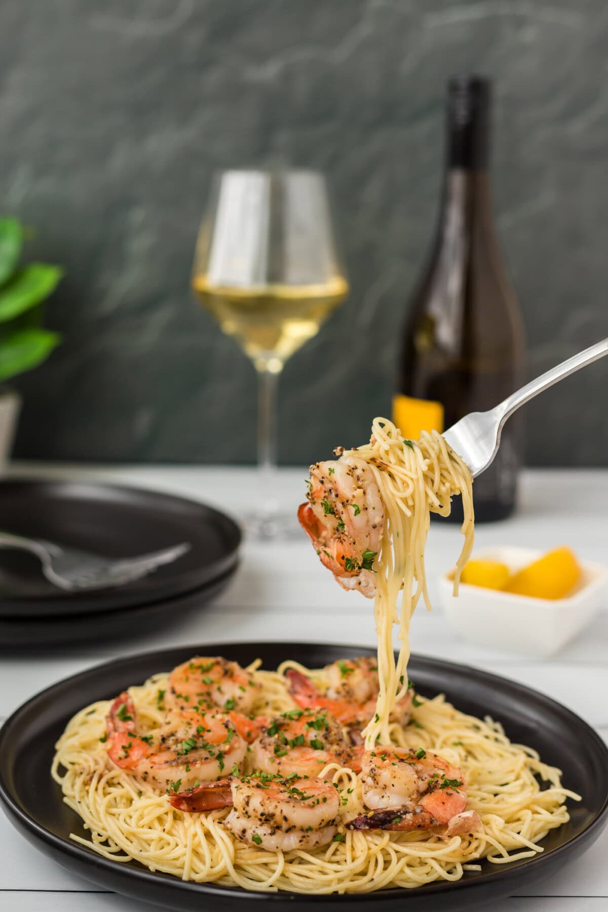 fork of Shrimp Scampi Pasta