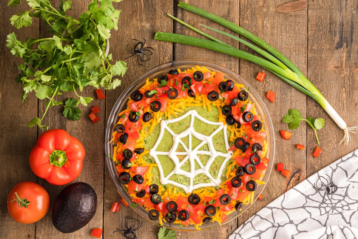 spiderweb taco dip overhead
