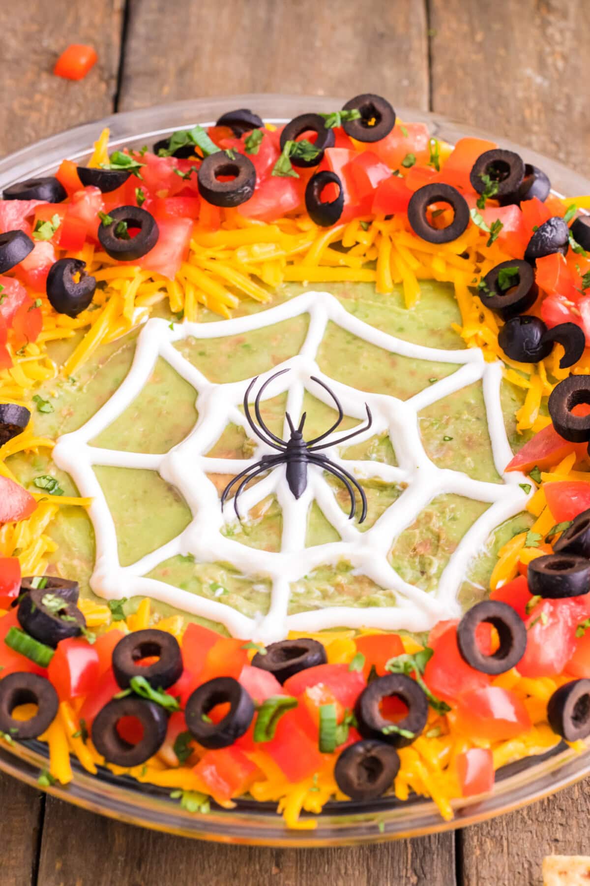 close up of Spider Web Taco Dip