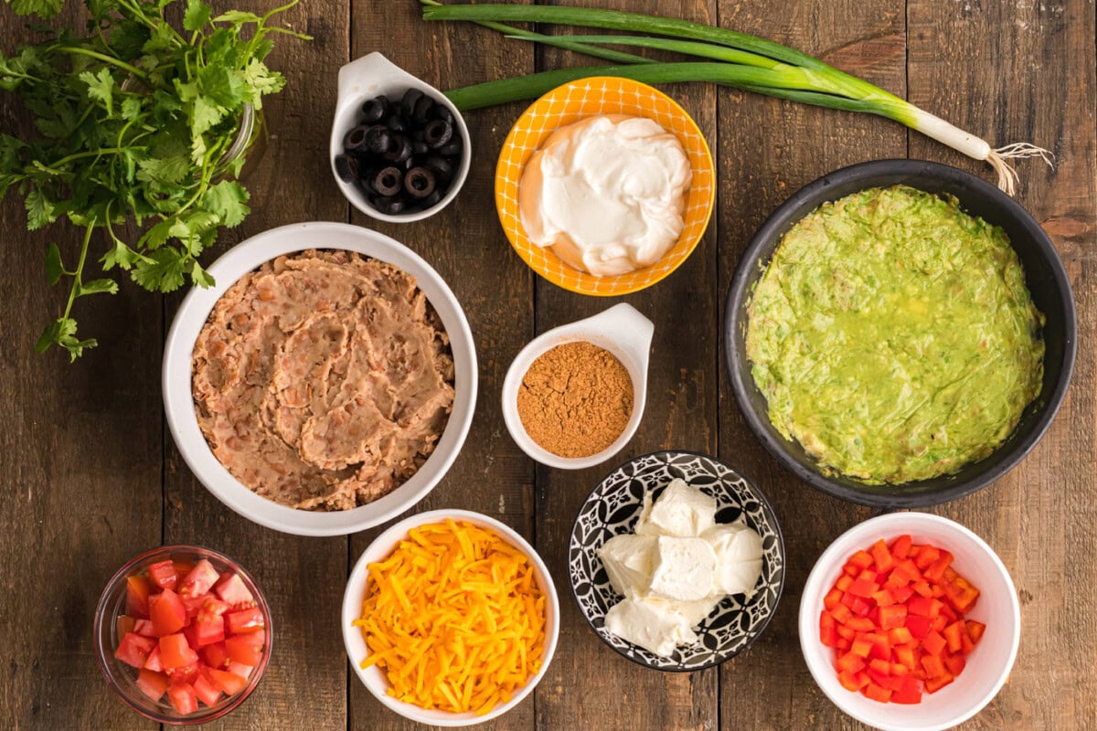 ingredients for Spider Web Taco Dip