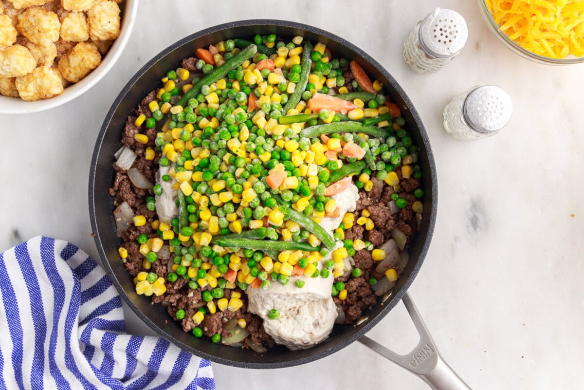 cream of mushroom soup and frozen veggie tatertot casserole