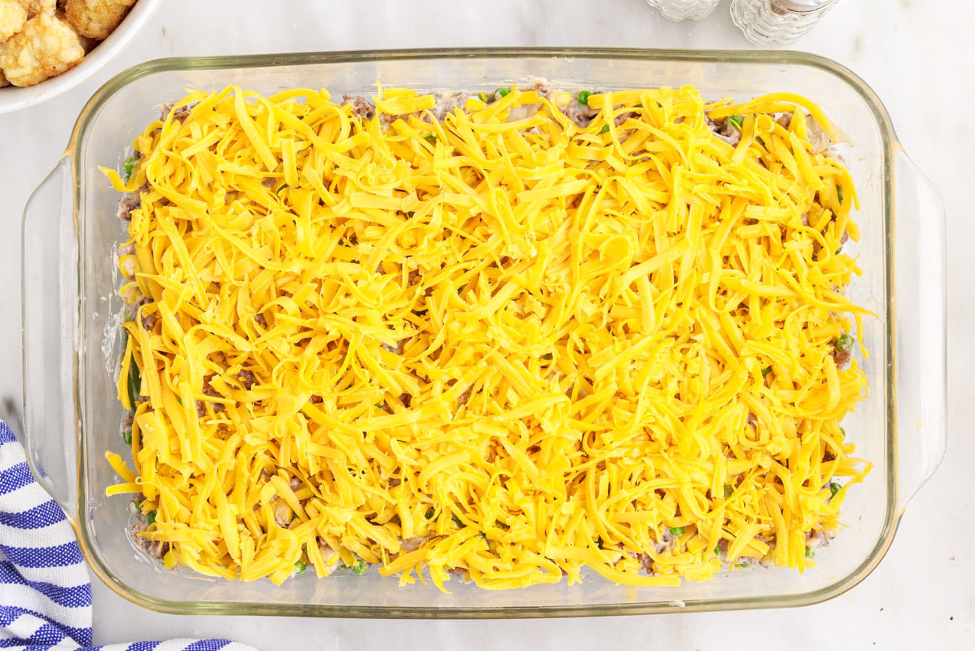 cheese layer in casserole dish
