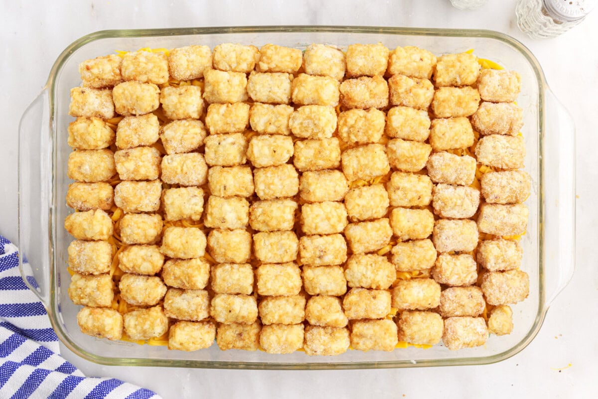tatertot casserole in a dish