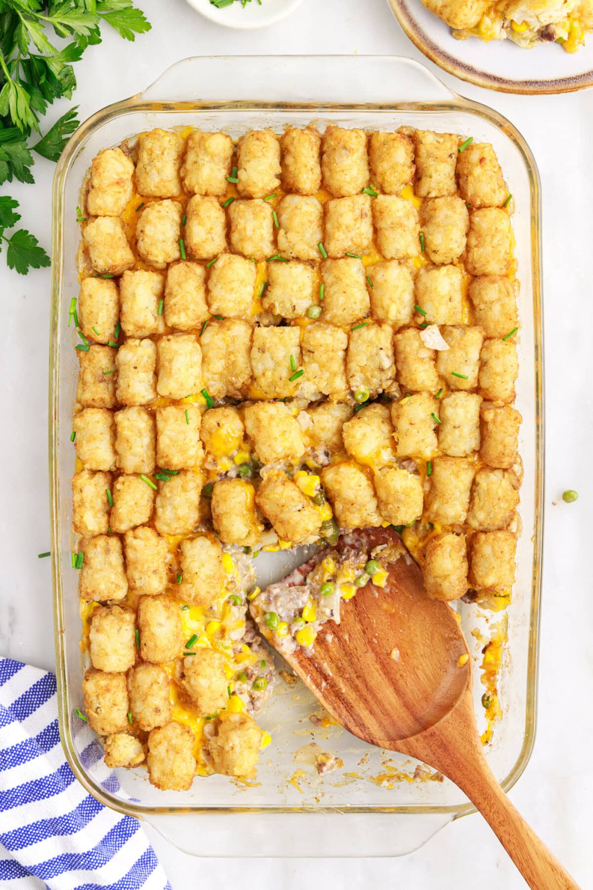 Tatertot Casserole with a spatula