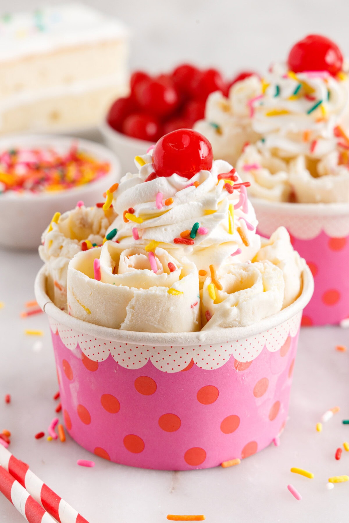 dish of Birthday Cake Rolled Ice Cream