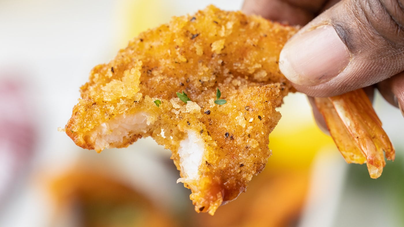 Butterflied shrimp tossed in breadcrumbs and fried to tender on the inside, crispy crunchy on the ou