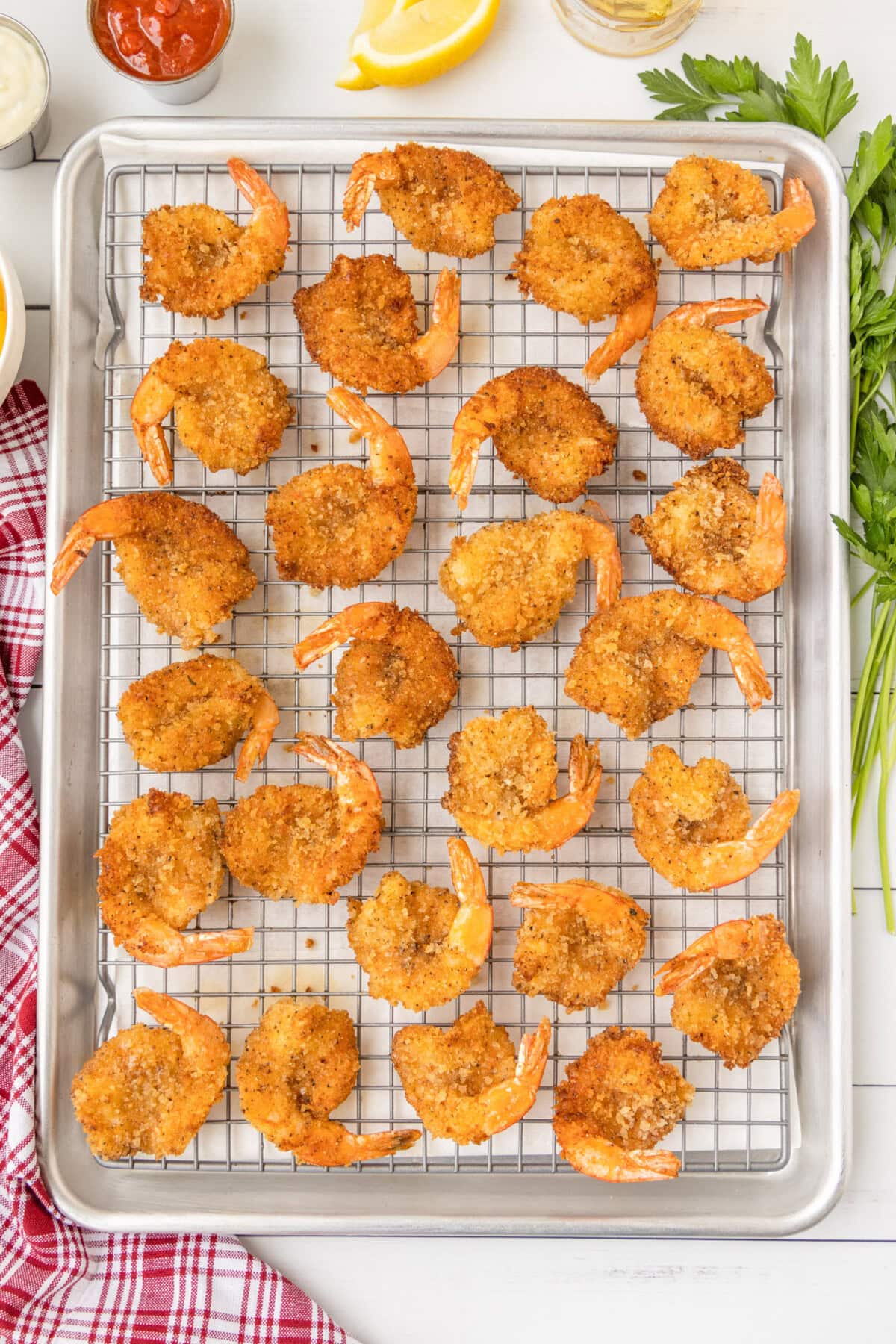 crispy butterfly shrimp on a pan