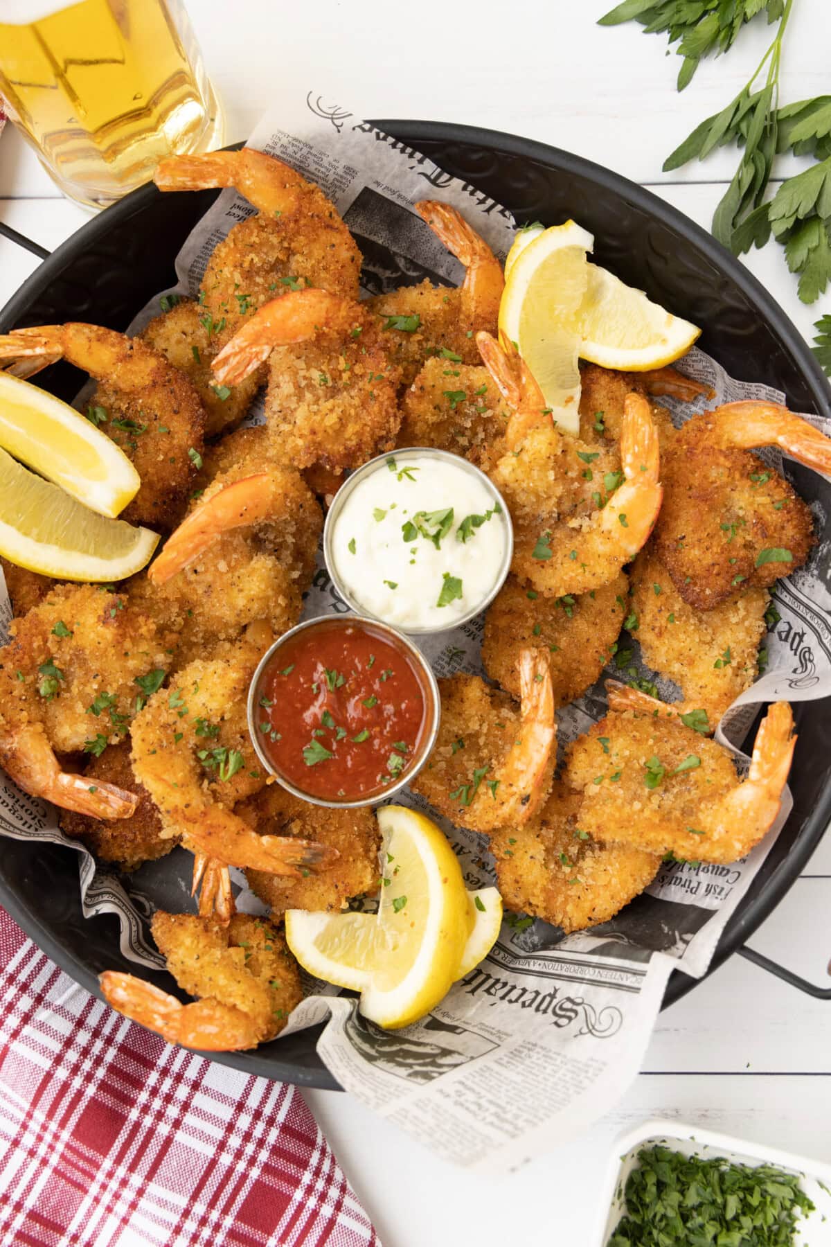 round tray of Butterfly Shrimp