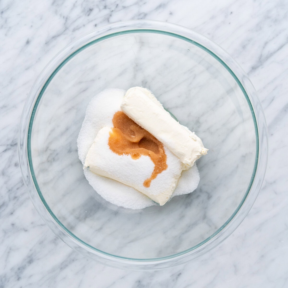 cream cheese, sugar and vanilla in a mixing bowl