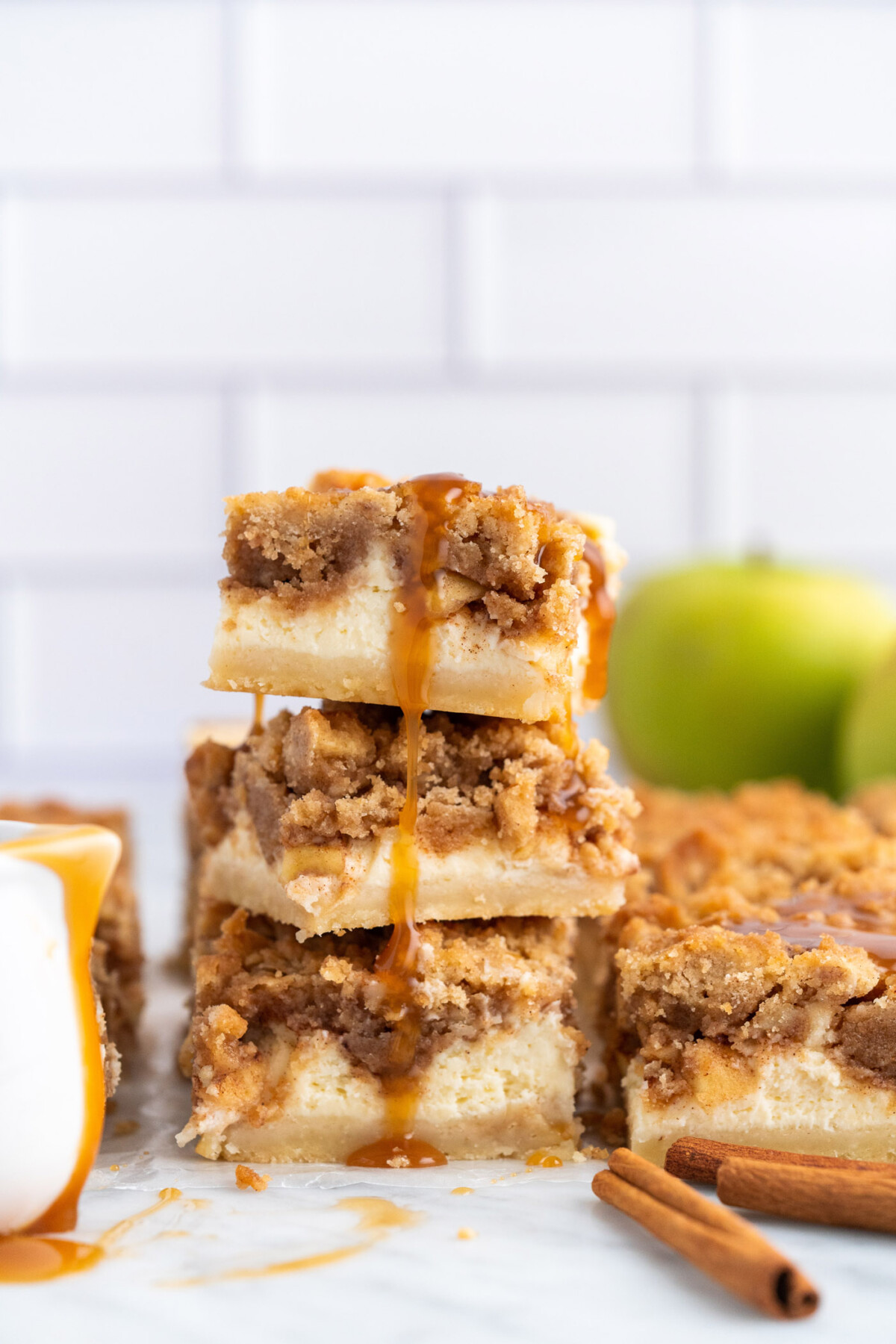 stack of Caramel Apple Cheesecake Bars