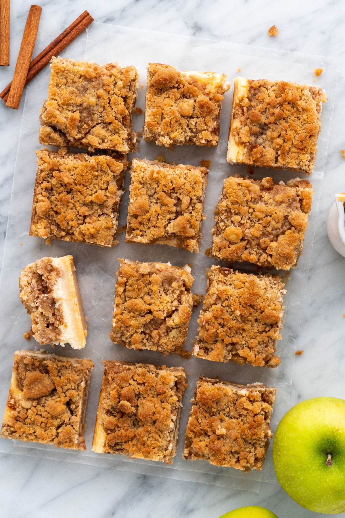 overhead photo of Caramel Apple Cheesecake Bars
