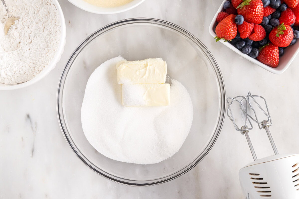 sugar and butter in a mixing bowl