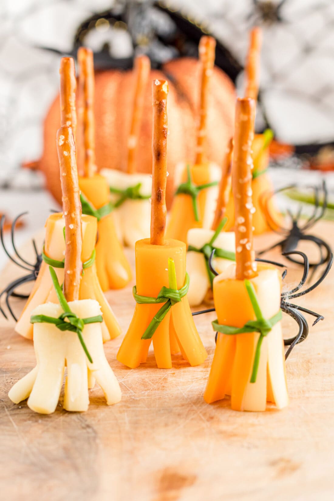 Cheese and Pretzel Broomsticks on table