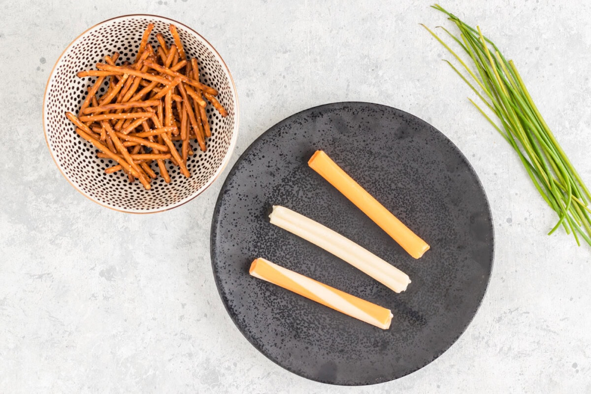 ingredients for Cheese and Pretzel Broomsticks