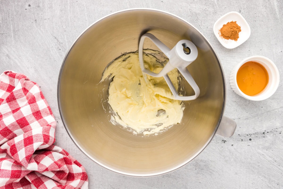 butter beaten in a bowl of stand mixer