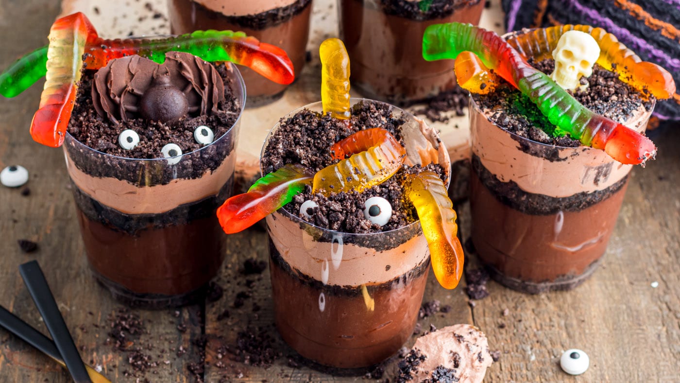 These Halloween dirt cups couldn't be easier to whip together using instant pudding, milk, Cool Whip