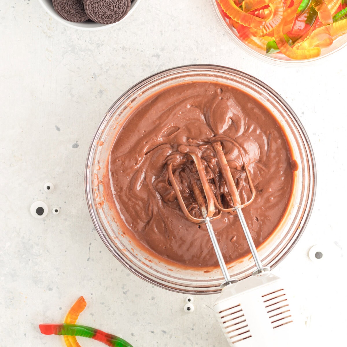 mixer mixing chocolate pudding