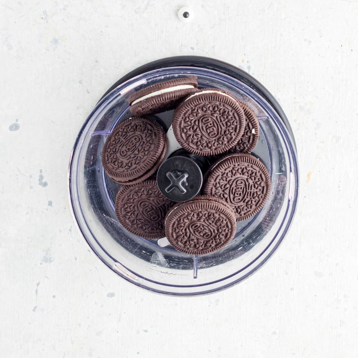 Oreo cookies in a food processor