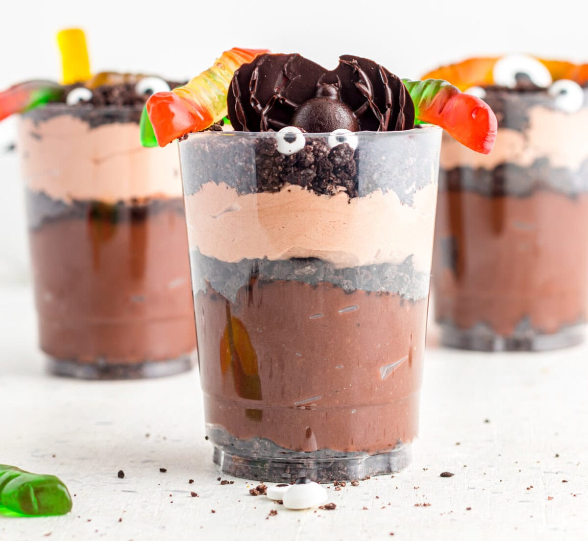 decorated halloween dirt cups