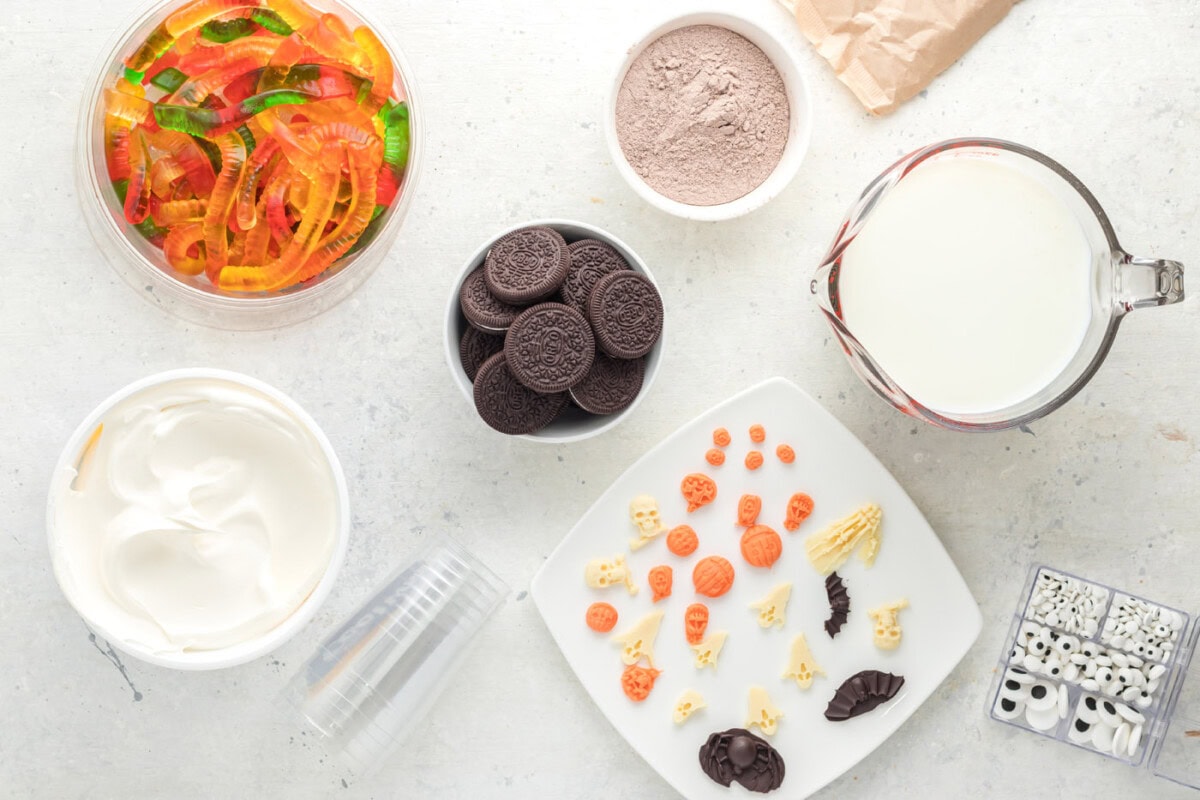 ingredients for Halloween Dirt Cups