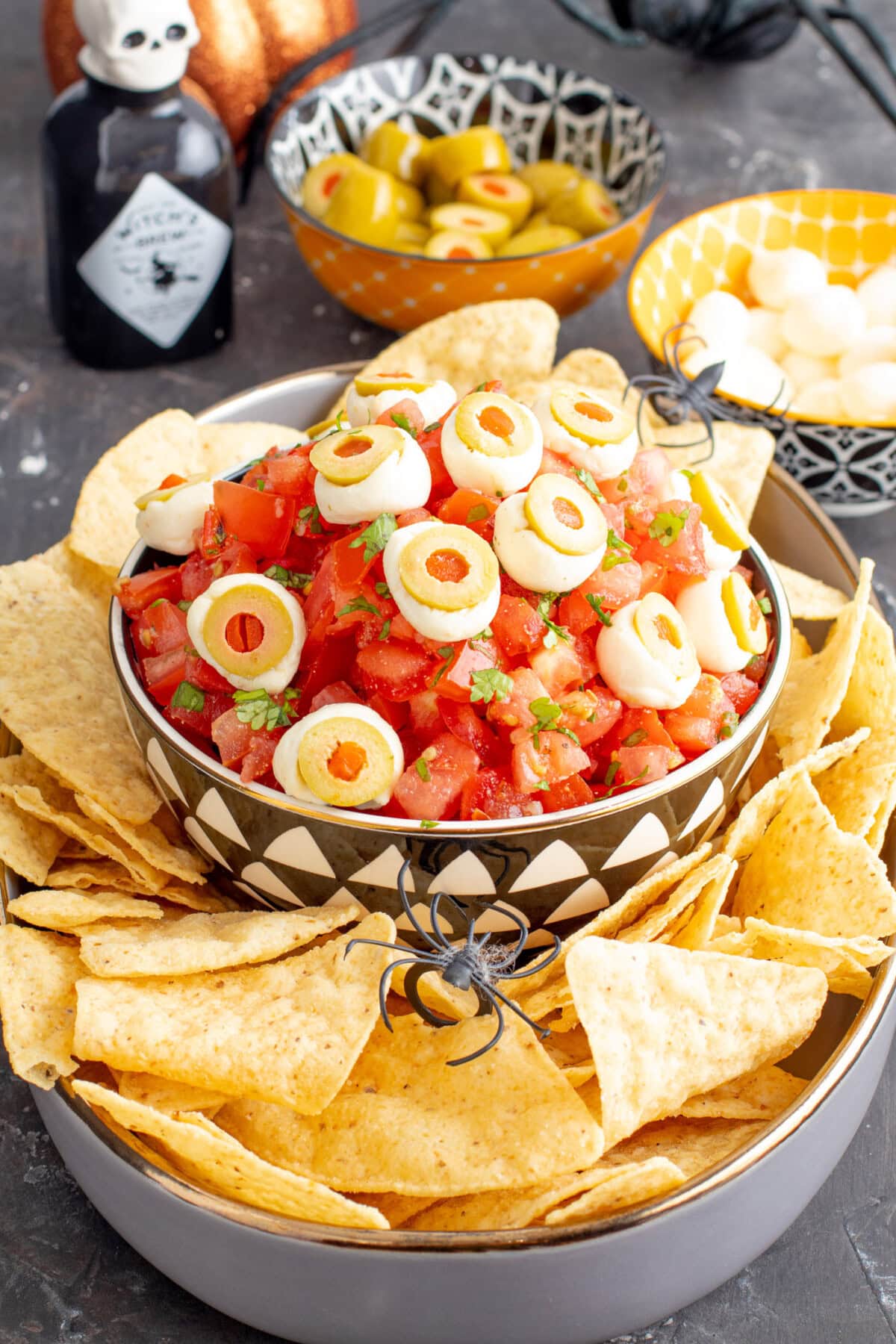 Halloween Eyeball Salsa with chips