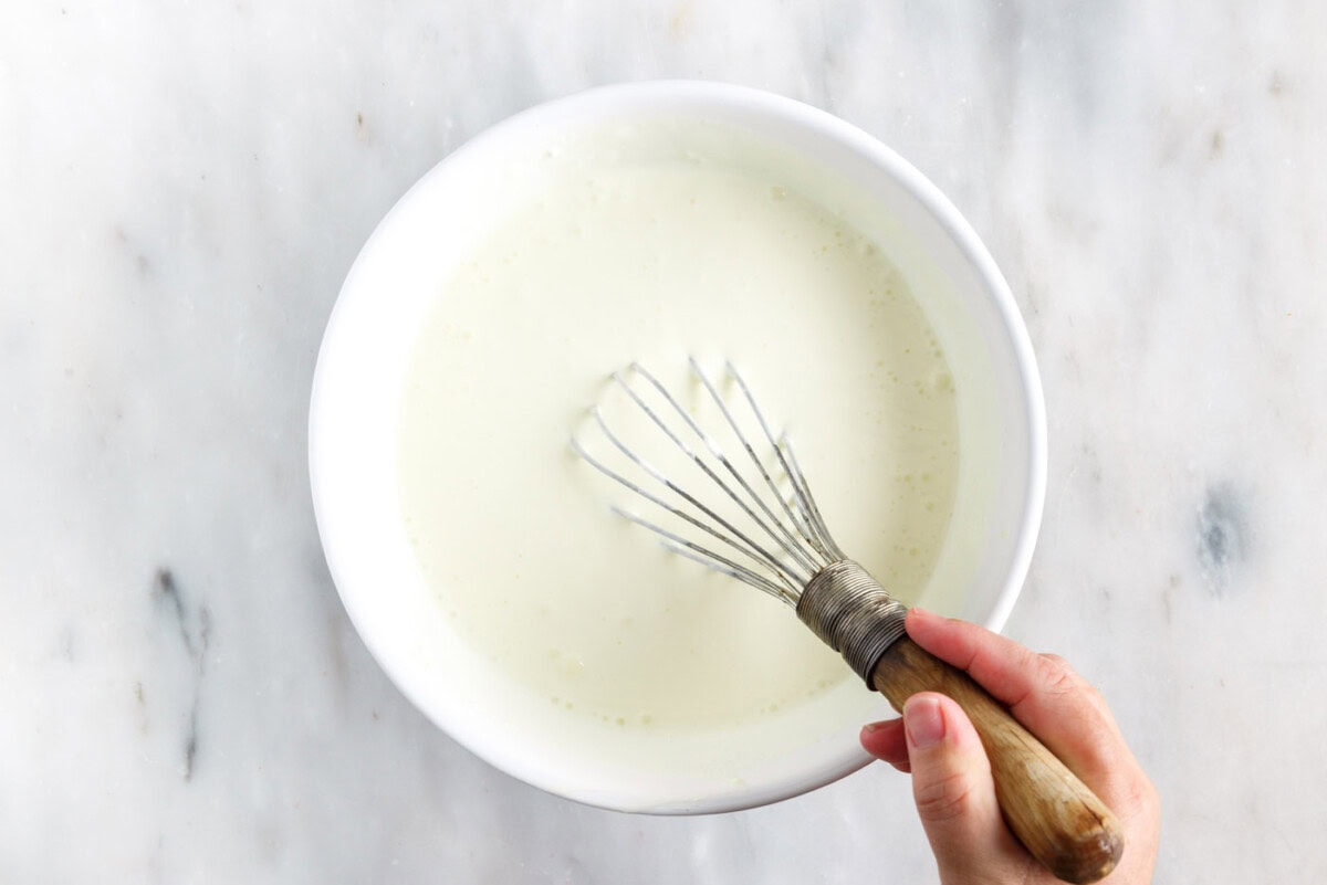 whisking lemon jello with cool whip