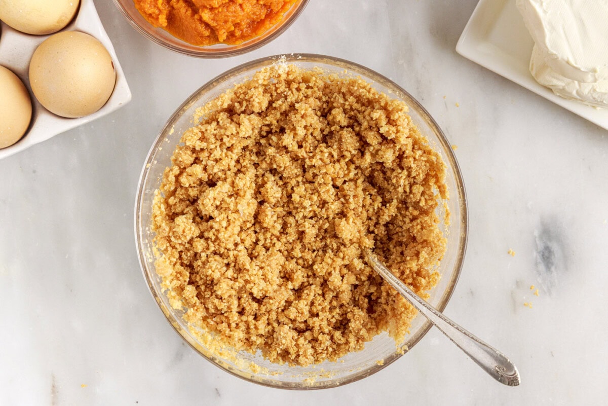 graham cracker crust ingredients in a bowl