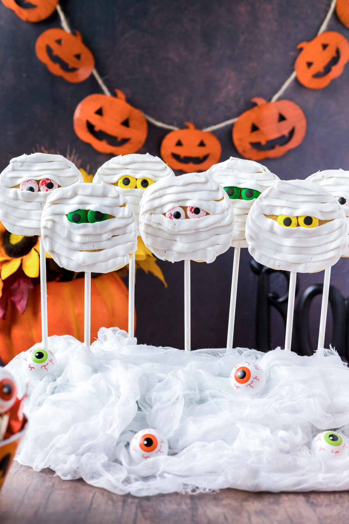 a bunch of Mummy Cookies on display