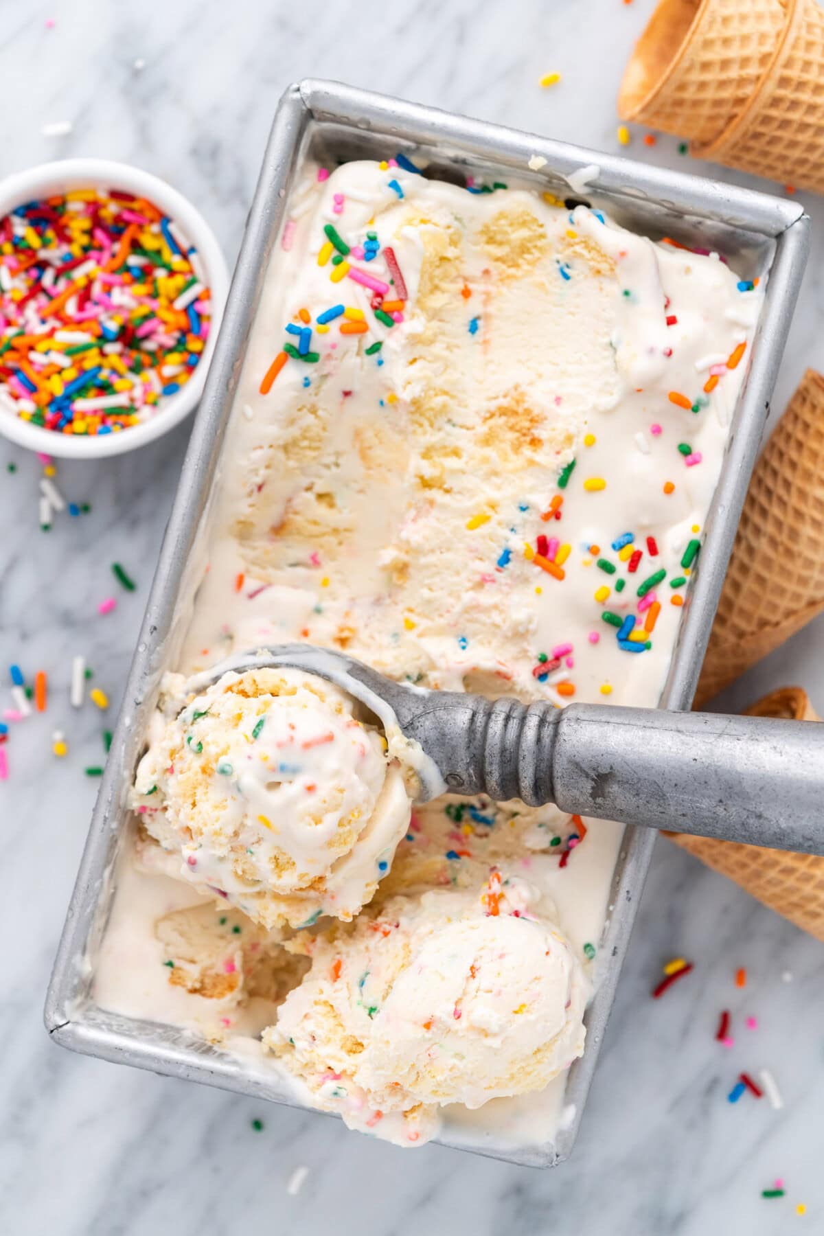 tray of No Churn Birthday Cake Ice Cream