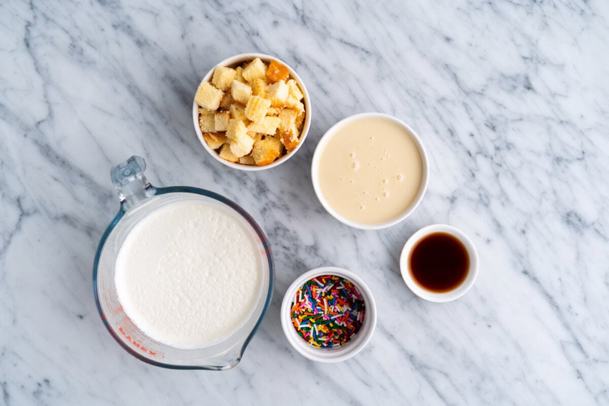 ingredients needed to make No Churn Birthday Cake Ice Cream