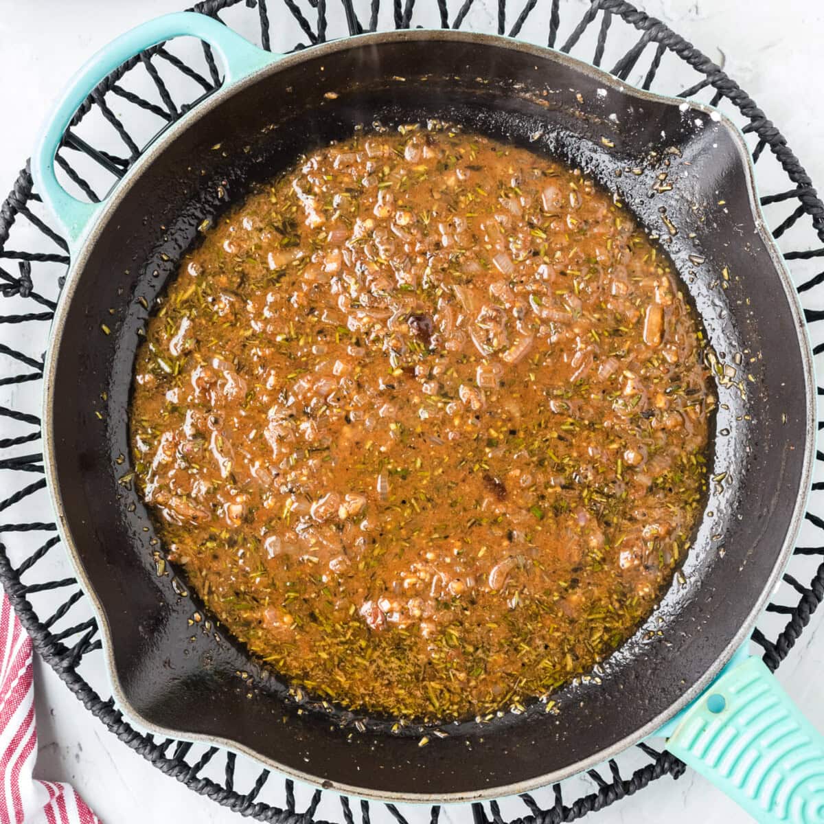 scallop pasta sauce in a pan