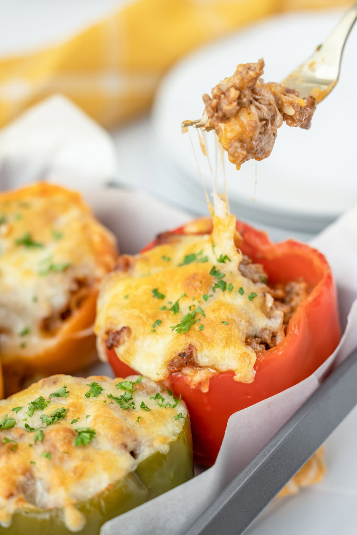 fork fiull of stuffed pepper